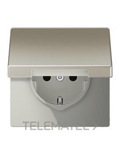 BASE ENCHUFE CON TAPA ABATIBLE ACERO