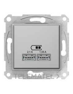 CARGADOR DOBLE USB 2,100mA ALUMINIO